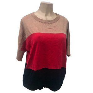 I.n.c. Red, Black and Tan Color Block Knot Top 0x